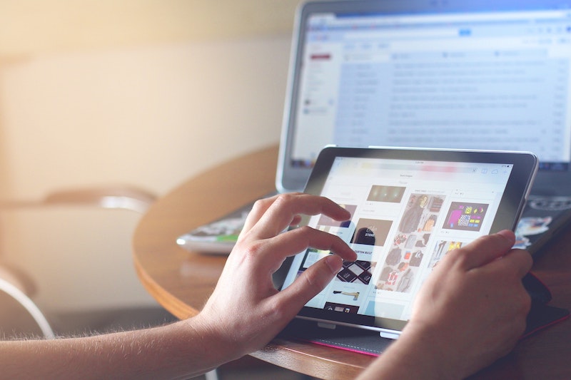 on tablet by desktop